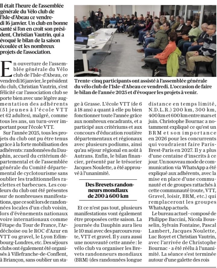 AG du club le 16 janvier à 20h